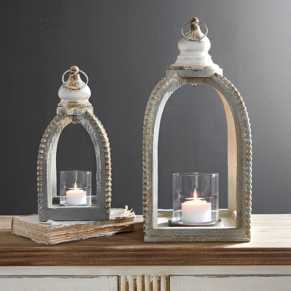 French Inspired Hurricane Glass Lanterns, Set of Two