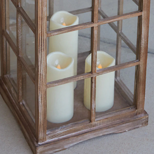 Wooden Lantern with Three LED Candles