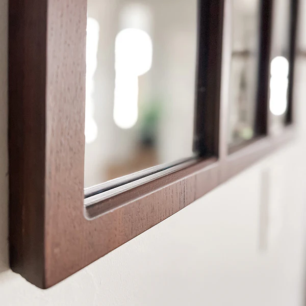 Wooden Framed Window Pane Mirror