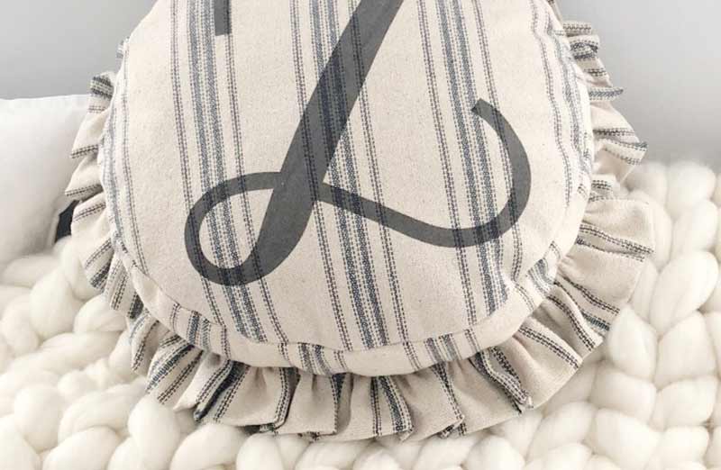 Ruffled Feedsack Monogrammed Pouf Pillow
