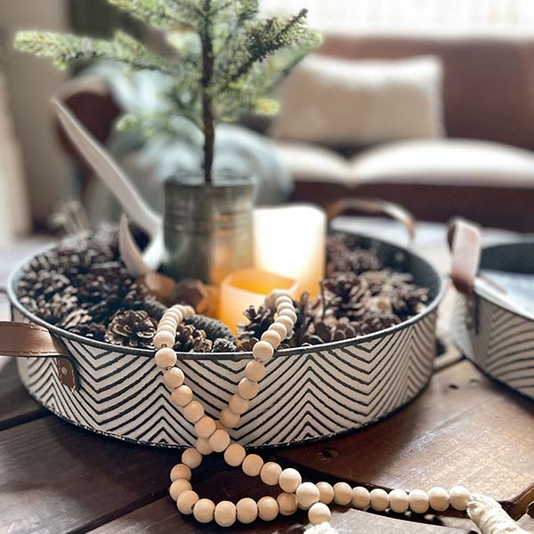 Modern Farmhouse Trays with Leather Handles, Set of 2