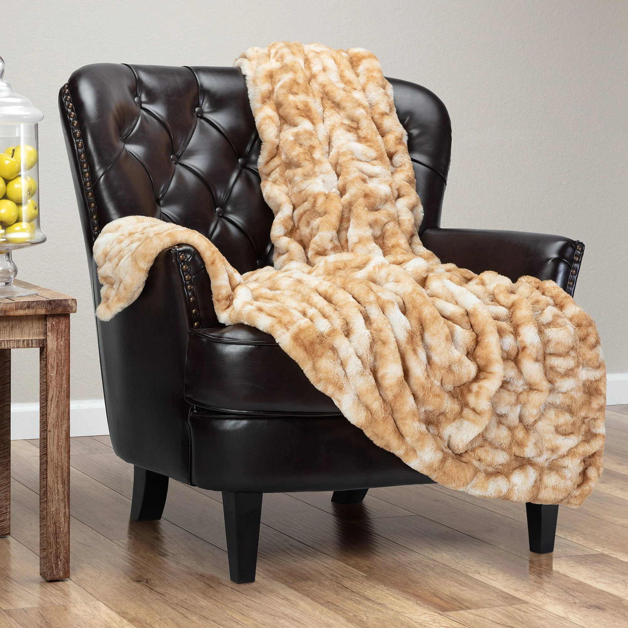Ruched Faux Fur Throw Blanket