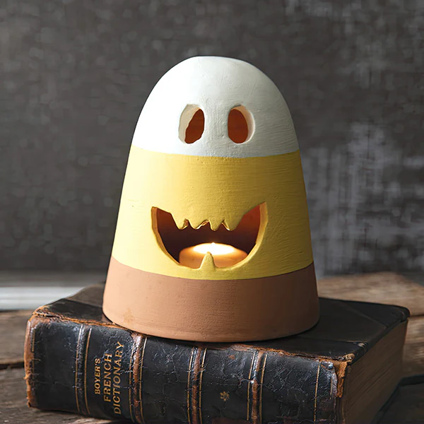 Terra Cotta Candy Corn Luminaries, Set of Two