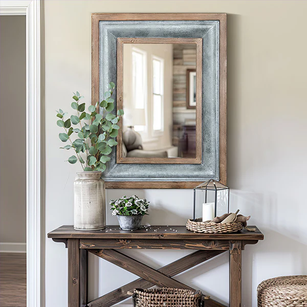 Vintage Inspired Iron and Wood Frame Mirror
