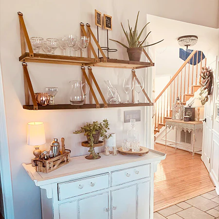 Floating Wall Shelf with Faux Leather Straps, Pick Your Size