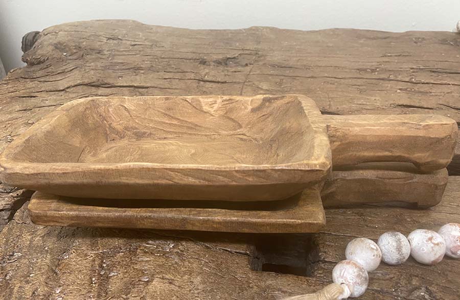 Authentic Handcrafted Wooden Dough Bowls with Handles, Set of 2