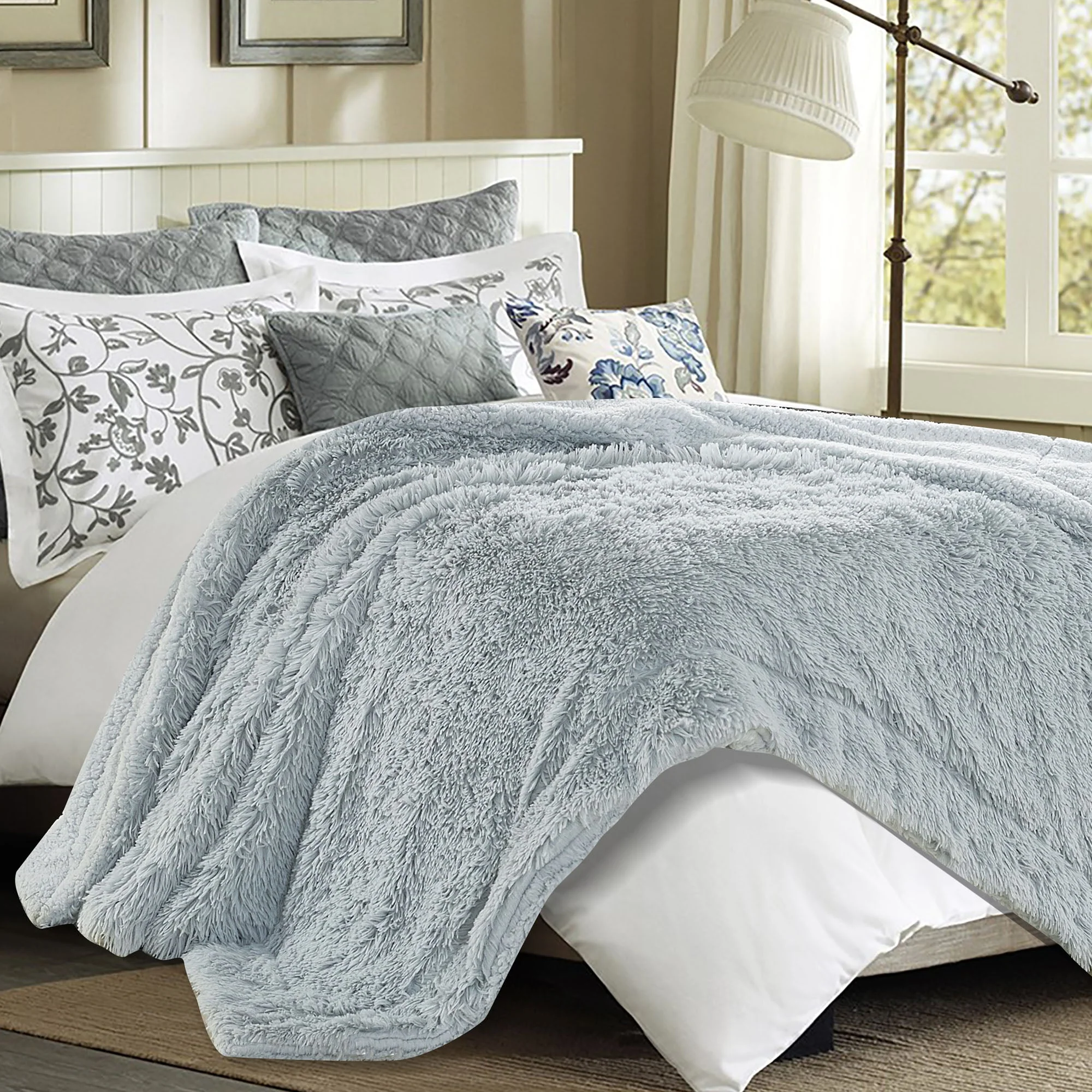 Solid Faux Long Fur Throw Blanket