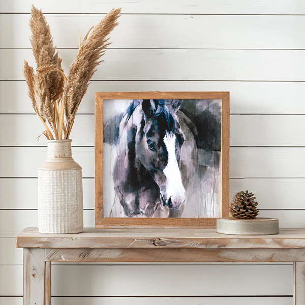 Rustic Stallion Wall Art with Wood Frame, Choose Your Style