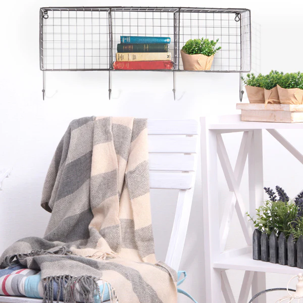 Metal Wire Wall Shelf with Hooks
