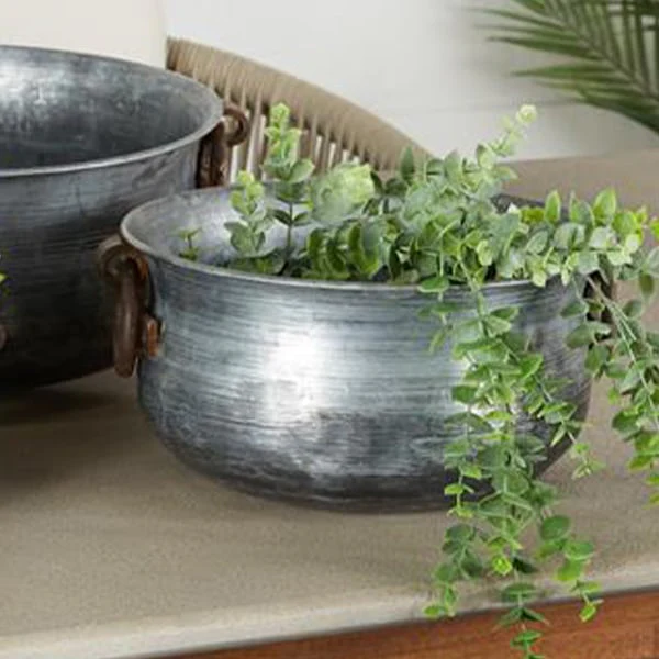 Large Metal Bowl Planters, Set of 3