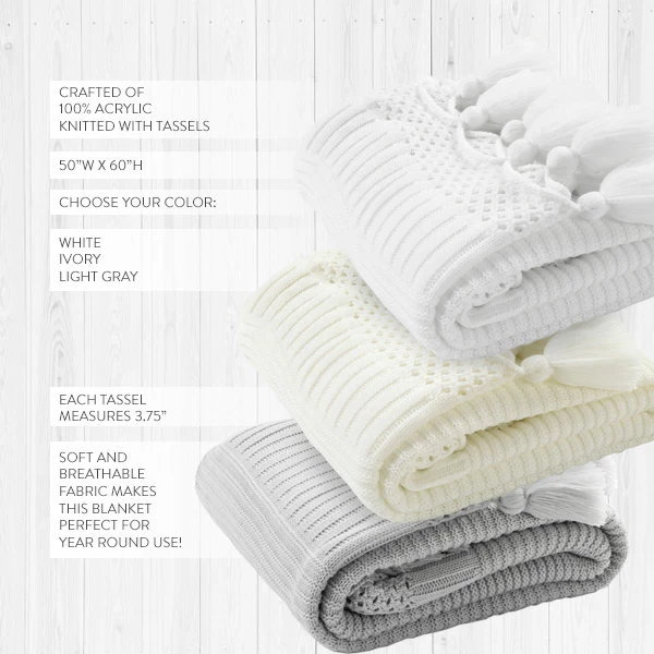 Boho Knitted Tassel Throw, Pick Your Color