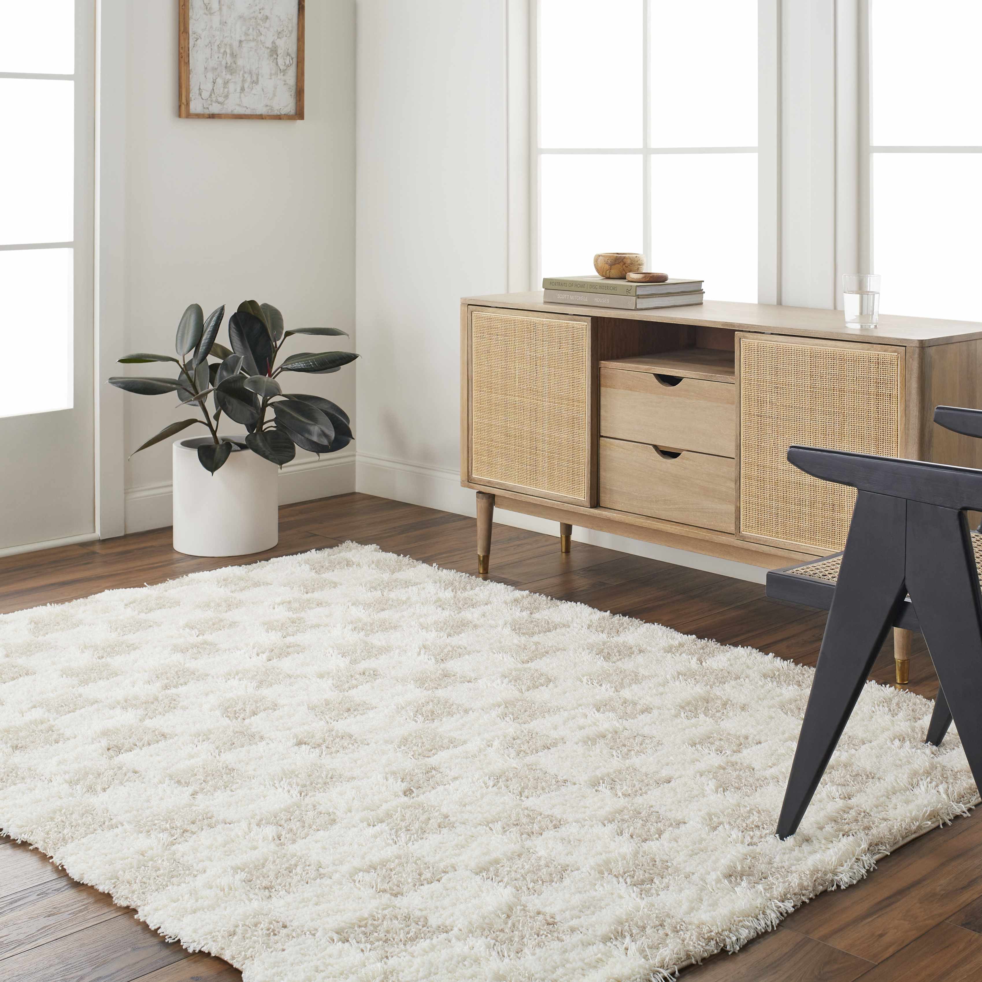 Neutral Checkered Area Rug