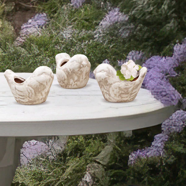 Bird Clay Pots, Set of 3