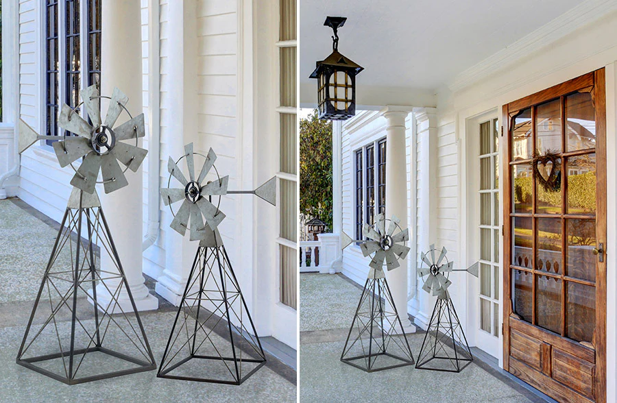 Oversized Standing Metal Crafted Windmills, Set of 2