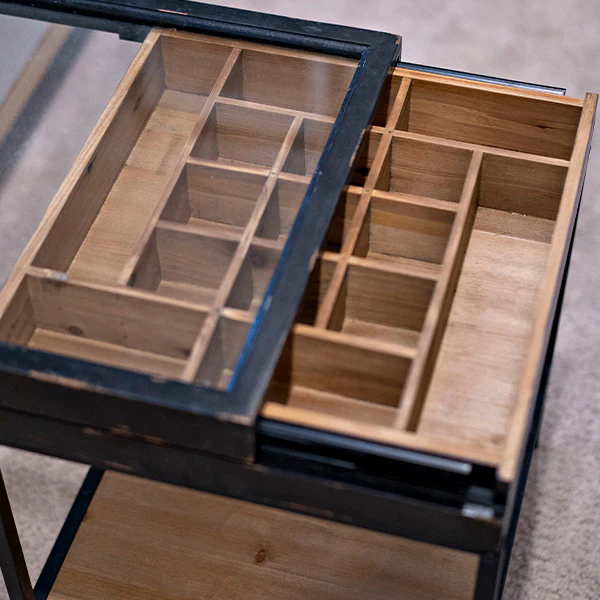 Vintage Inspired Letterpress Accent Storage Table with Sliding Top