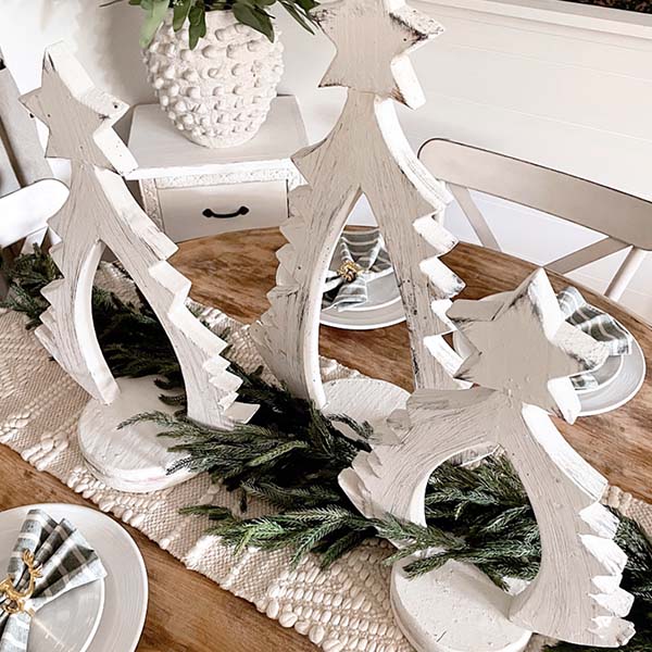 Wood Carved Tree Candle Holders, Set of 3