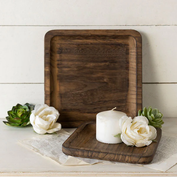 Square Wooden Nesting Trays, Set of 2