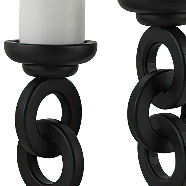 Black Ring Wood Candle Holders, Set of 3