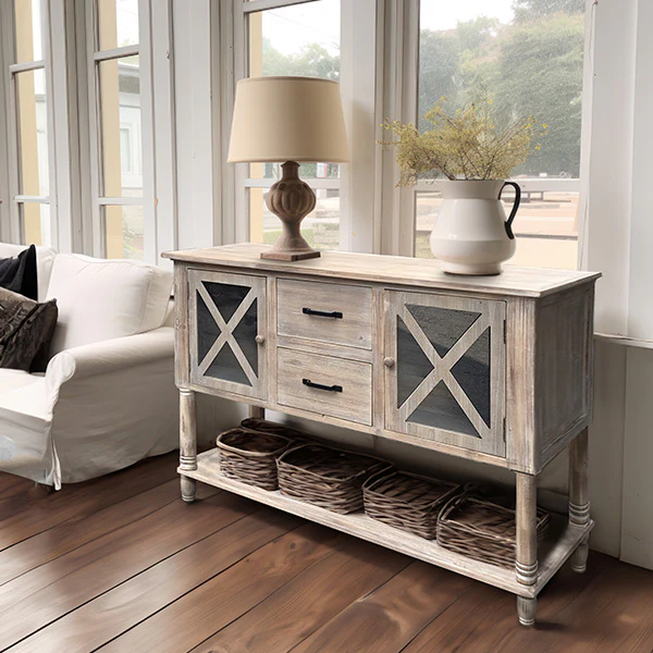 Wooden Cross Front Sideboard Cabinet