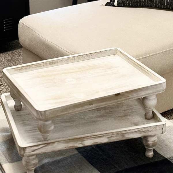 Distressed Wood Trays with Turned Legs, Set of 2