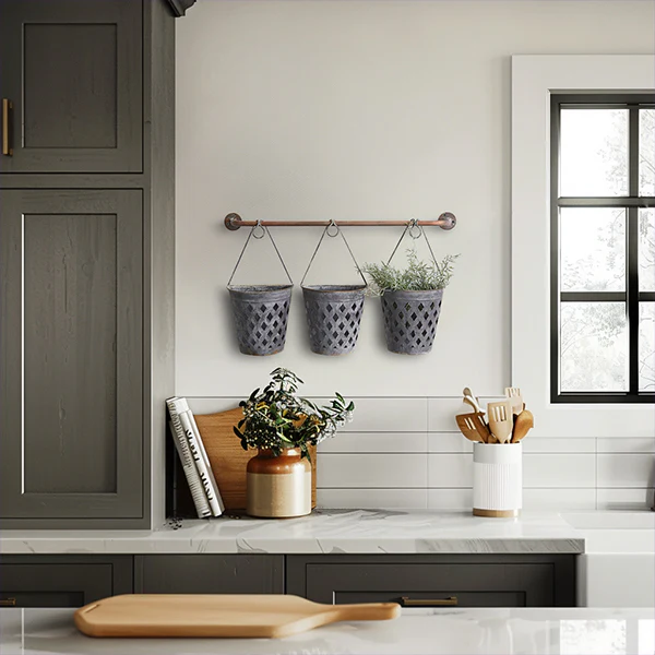 Half Round Open Weave Metal Wall Buckets, Set of Three