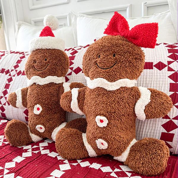 Boy and Girl Gingerbread Christmas Pillows, Set of 2