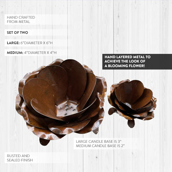 Metal Flower Blossom Candle Holders, Set of 2