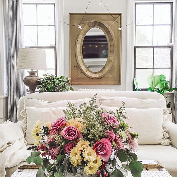 Aged Wooden Framed Oval Mirror