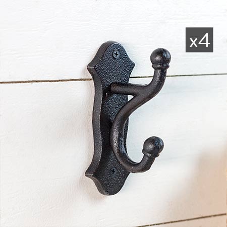 Cast Iron Double Wall Hook, Set of 4