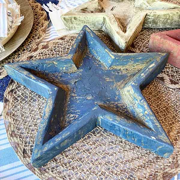 Patriotic Distressed Wooden Star Bowls, Set of 3