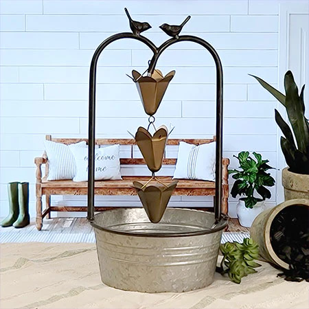 Galvanized Bucket Perched Bird Fountain