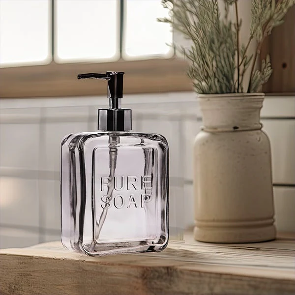 Embossed Glass Soap Pumps, Set of 2