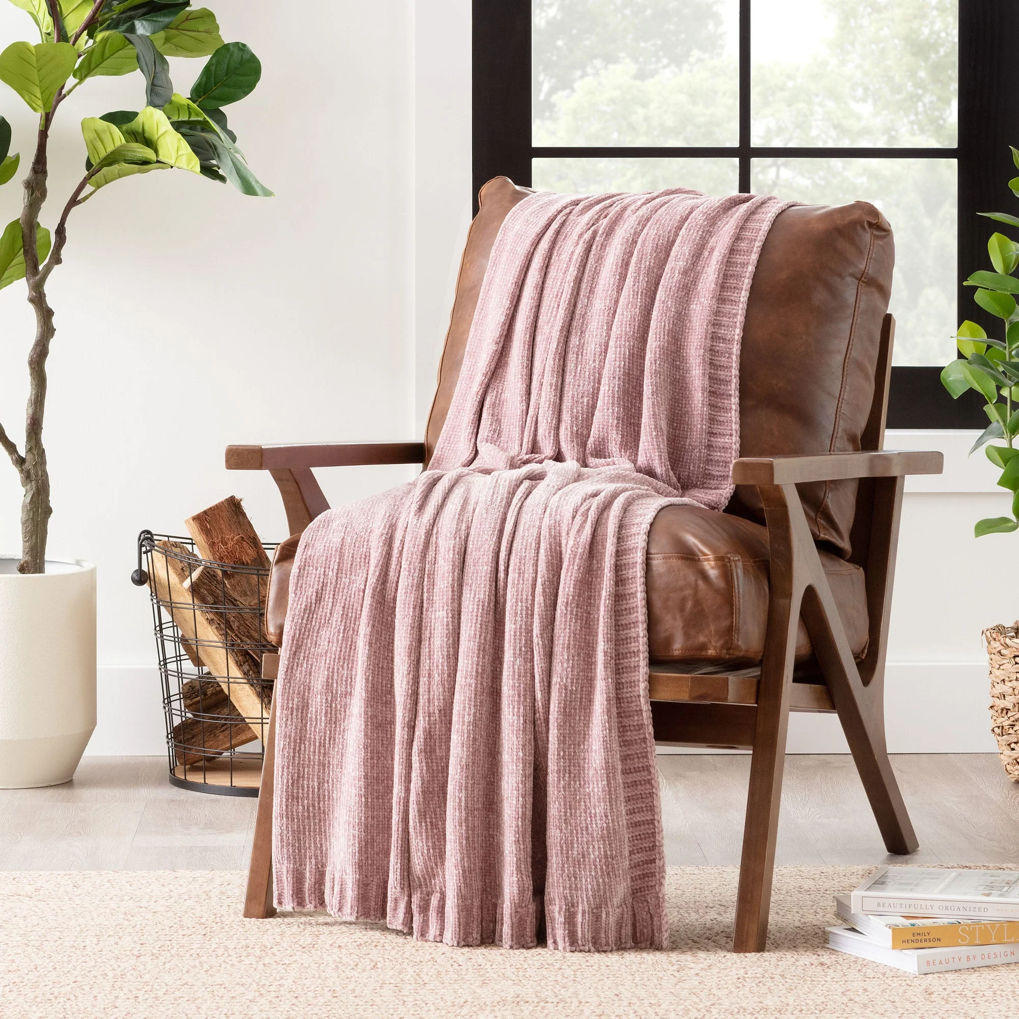Chenille Luxe Border Throw Blanket