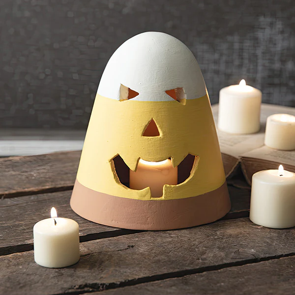 Terra Cotta Candy Corn Luminaries, Set of Two