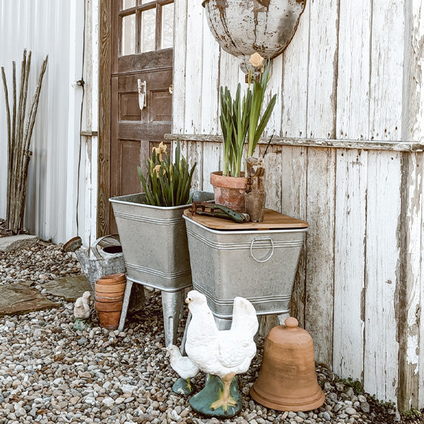 Metal Planter Basin Tables, Set of 2