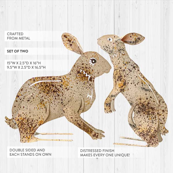 Distressed Metal Bunny Sculptures, Set of 2