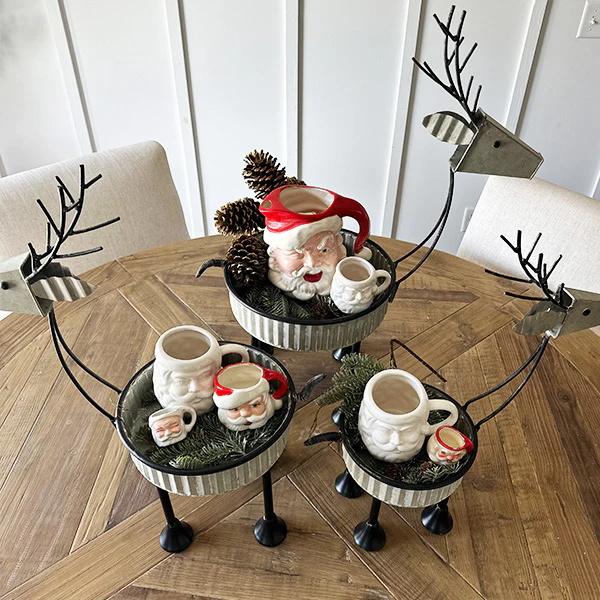 Galvanized Metal Reindeer Trays, Set of 3