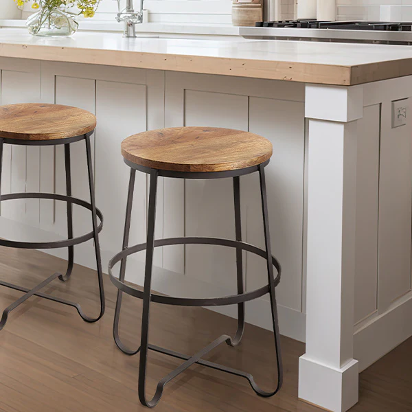 Rustic Hardwood and Metal Bar Stool