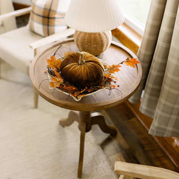 Round Wood Side Table with Spindle Base