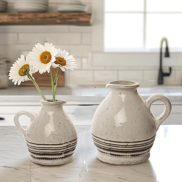 Vintage Inspired Ceramic Pitcher, Set of 2