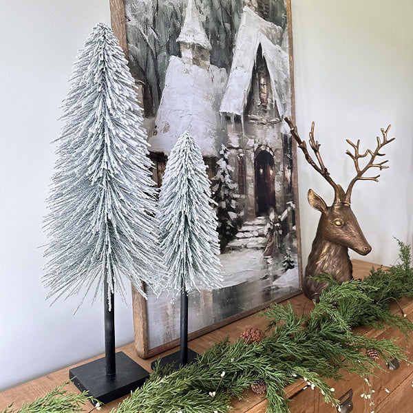 Flocked Faux Christmas Trees, Set of Two