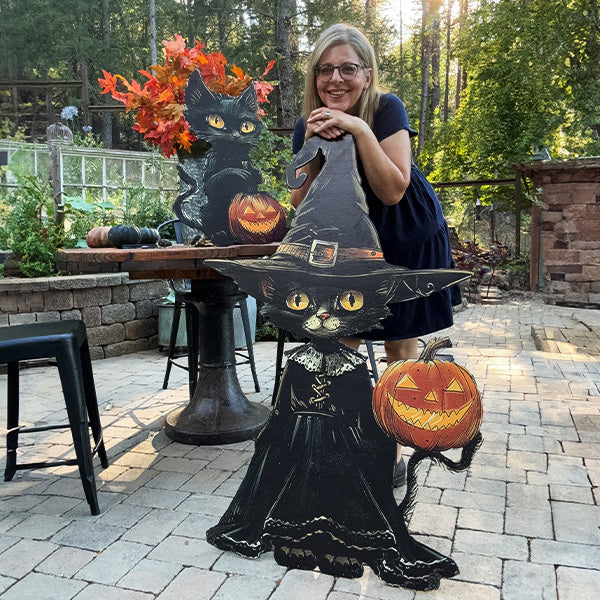 Indoor/Outdoor Cat Witch Cutout, Set of Two | Spooky Season Collection