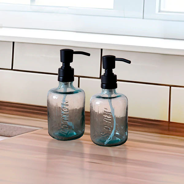 Recycled Green Glass Lotion and Soap Dispenser Set
