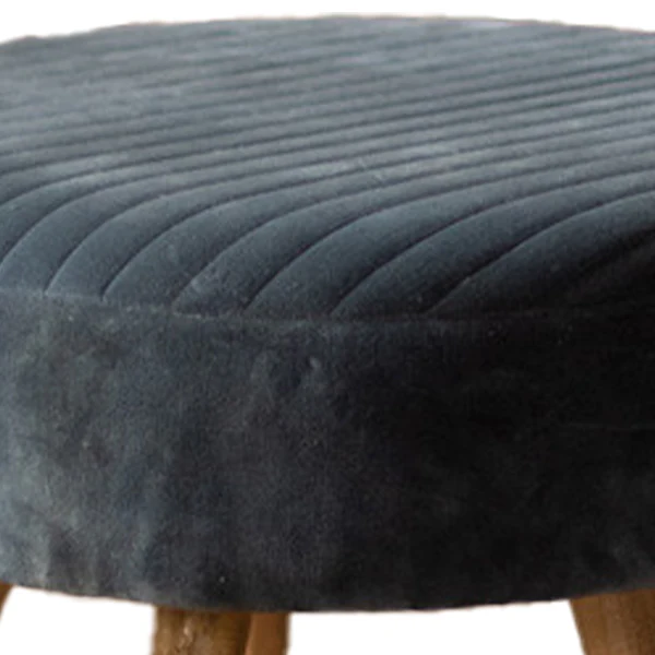 Steel Blue Velvet Ottoman