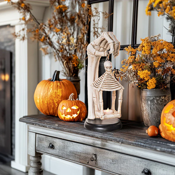 Light Up Skeleton Lantern Decor