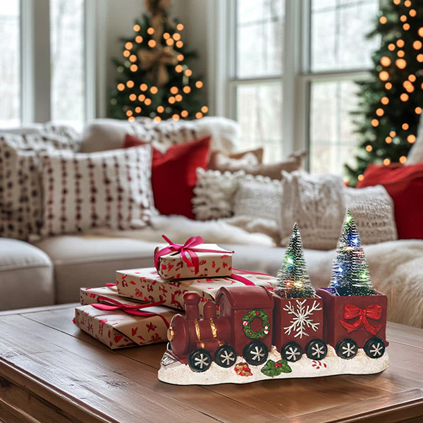 12 Inch Light Up Christmas Train with Trees