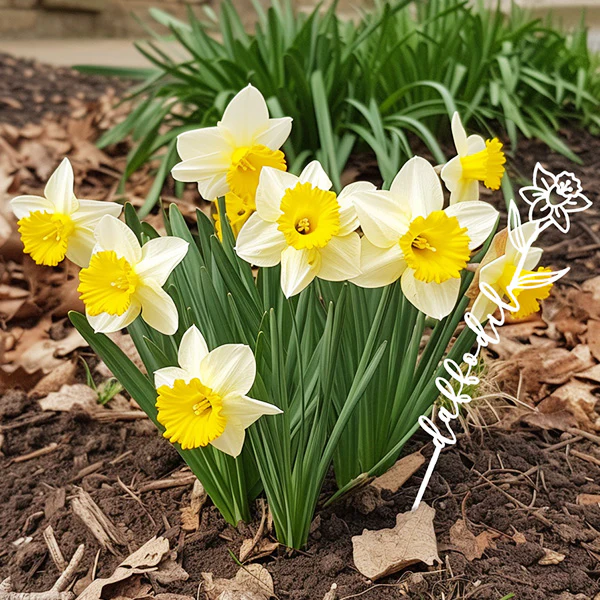 Raw Steel Birth Month Spring Flower Bouquet Markers, Set of 4