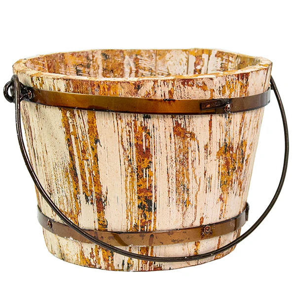 Antiqued Finish Wooden Bucket with Handles, Pick Your Color