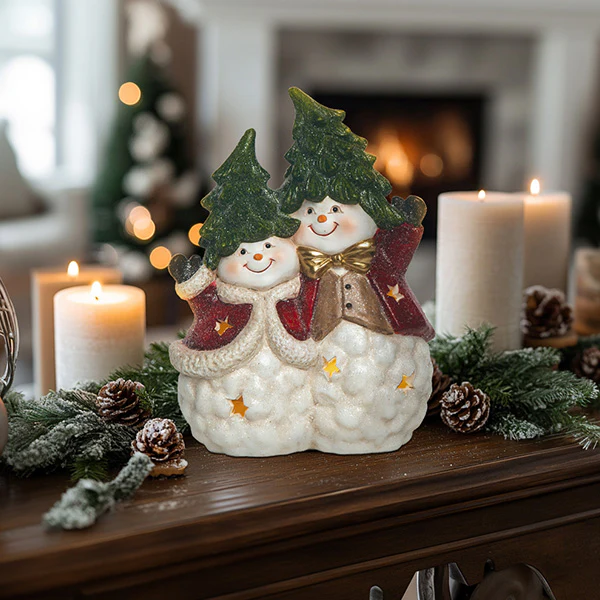 Light Up Tabletop Snowmen with Christmas Tree Hats