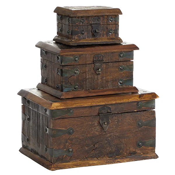 Reclaimed Wood Trunk Containers, Set of 3